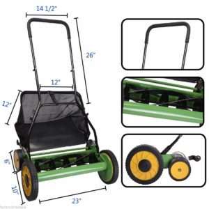 20" Height Adjustable Classic Hand Push Lawn Mower Reel Grass Catcher