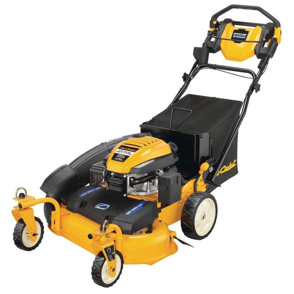Toucan City Gas Can with Safety Goggles and Cub Cadet 28 in. 195 cc 3-in-1 Right-Wheel Drive Walk Behind Gas Self Propelled Lawn Mower with Push Button Electric Start CC 600