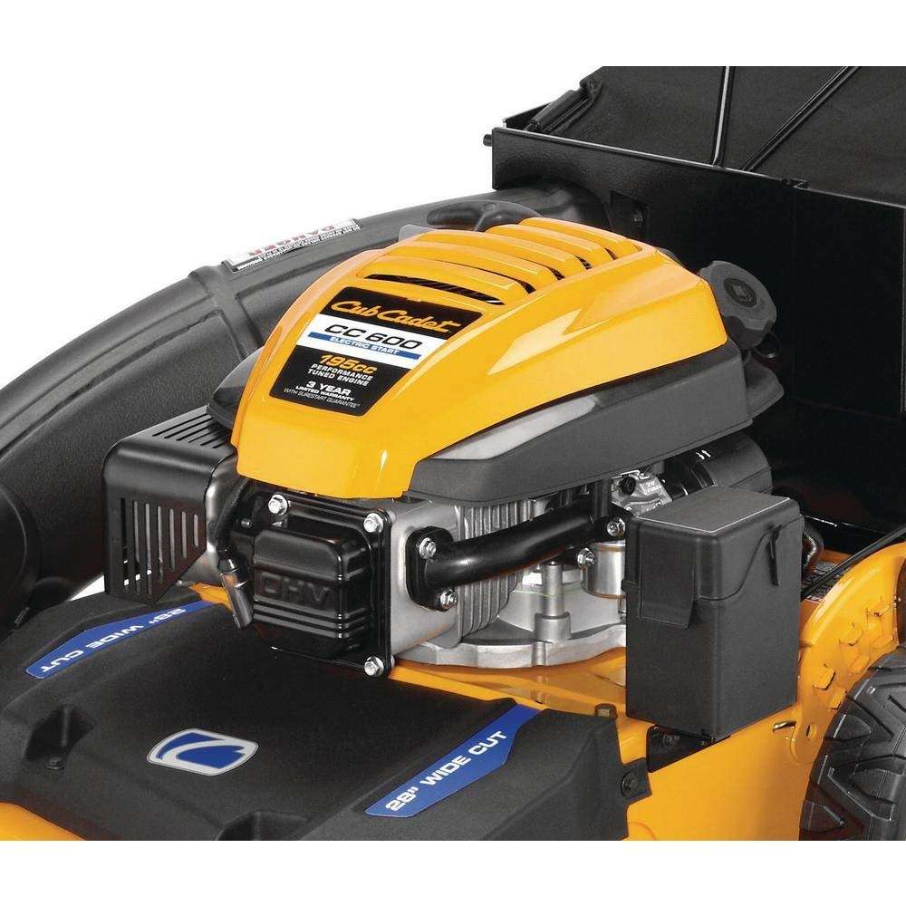 Toucan City Gas Can with Safety Goggles and Cub Cadet 28 in. 195 cc 3-in-1 Right-Wheel Drive Walk Behind Gas Self Propelled Lawn Mower with Push Button Electric Start CC 600