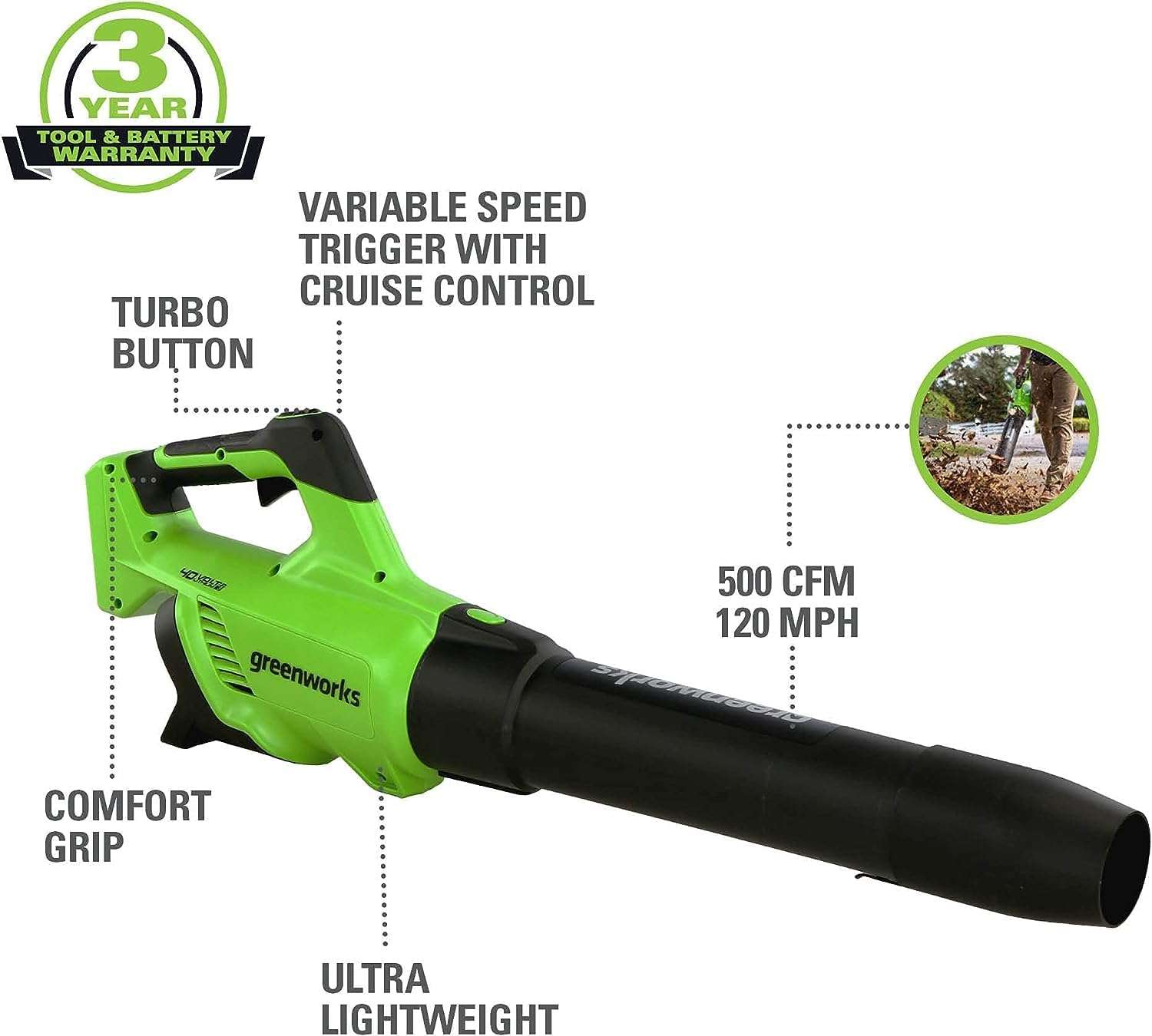 Greenworks 40V 21 Cordless Self-Propelled Lawn Mower, Axial Leaf Blower,13 String Trimmer,Cordless Hedge Trimmer - 3