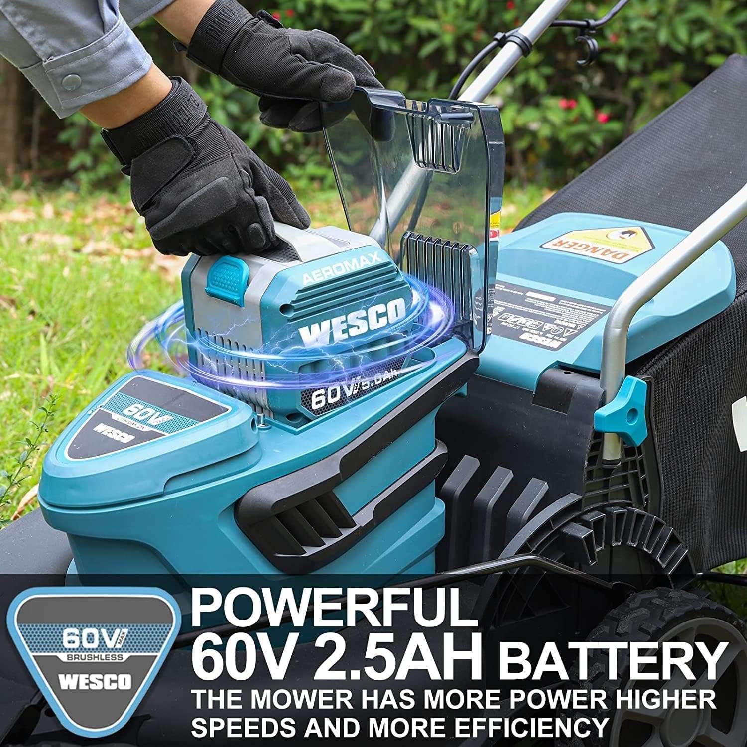 60V Cordless Lawn Mower, 2.5Ah Li-Ion Battery, 17-Inch Cutting Width 3-in-1 Mowing Mulching, 7-Stage Cutting Height Adjustment, Foldable Handle - 4