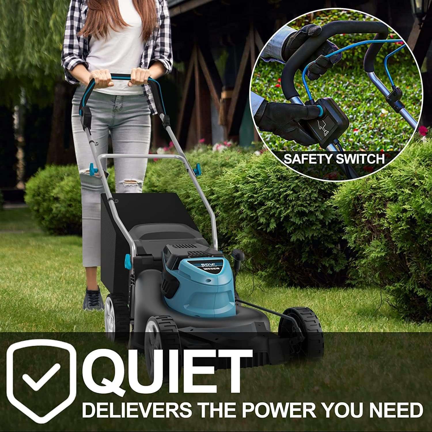 60V Cordless Lawn Mower, 2.5Ah Li-Ion Battery, 17-Inch Cutting Width 3-in-1 Mowing Mulching, 7-Stage Cutting Height Adjustment, Foldable Handle - 6