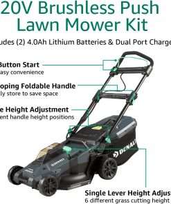 Amazon Brand - Denali by SKIL 2 x 20V (40V) Brushless 18-Inch Push Lawn Mower Kit, Includes Two 4.0 Ah Lithium Batteries & Dual Port Charger - 4