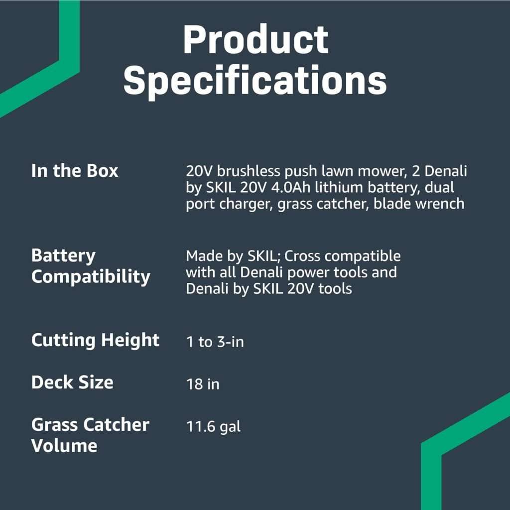 Amazon Brand - Denali by SKIL 2 x 20V (40V) Brushless 18-Inch Push Lawn Mower Kit, Includes Two 4.0 Ah Lithium Batteries & Dual Port Charger - 5