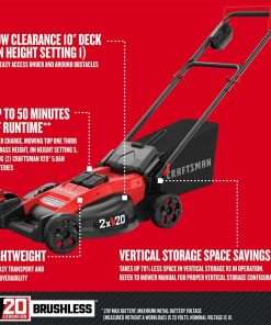CRAFTSMAN V20 Lawn Mower, Push Mower, Lightweight and Portable, Grass Bag, Battery and Charger Included (CMCMW220P2) - 2