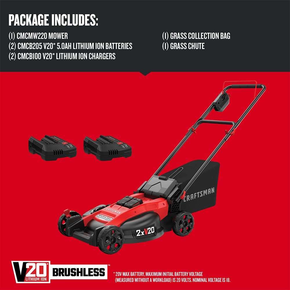 CRAFTSMAN V20 Lawn Mower, Push Mower, Lightweight and Portable, Grass Bag, Battery and Charger Included (CMCMW220P2) - 3