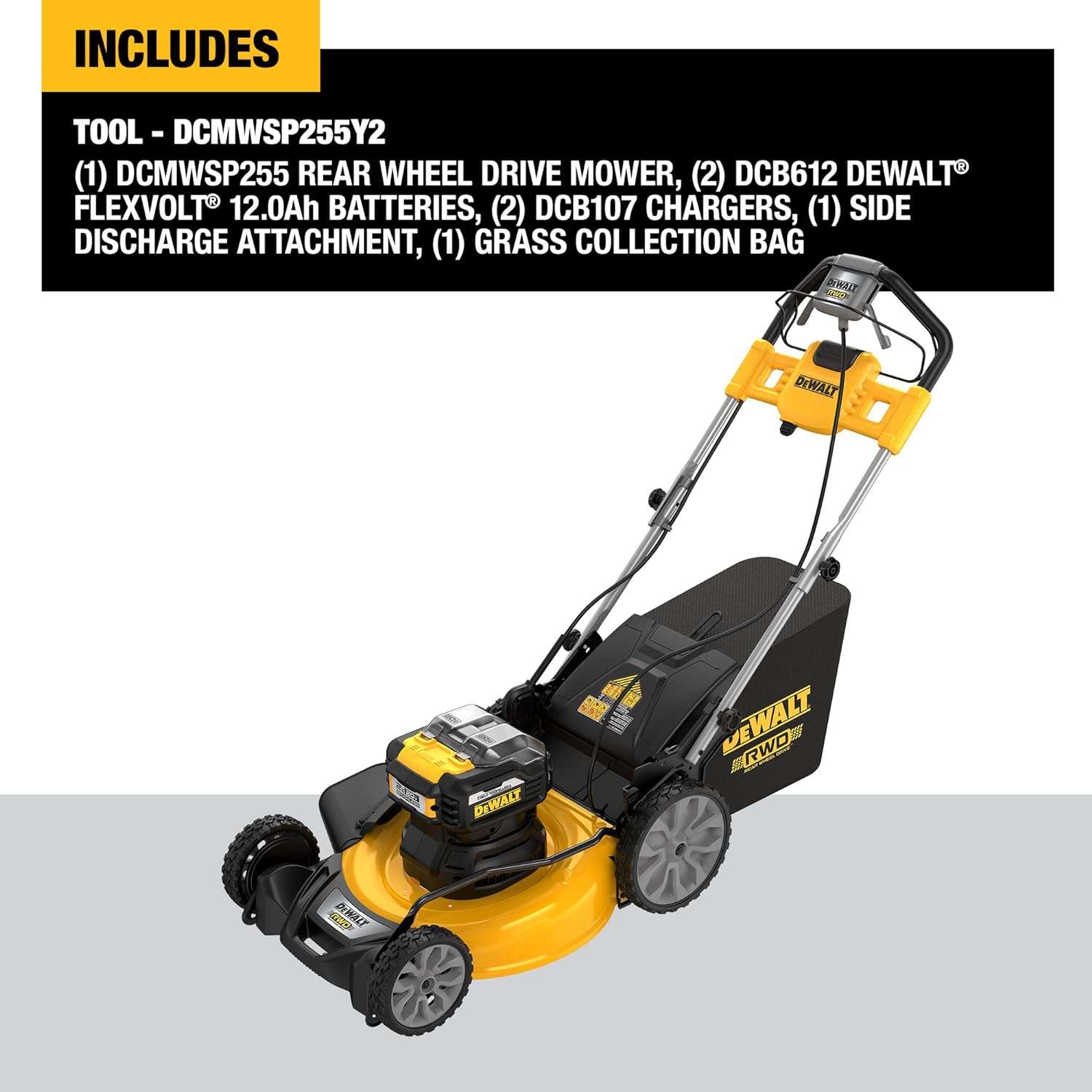 DEWALT 20V MAX Lawn Mower, Cordless, Rear Wheel Drive, Self-Propelled with Batteries & Charger (DCMWSP255Y2) - 2