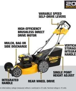 DEWALT 20V MAX Lawn Mower, Cordless, Rear Wheel Drive, Self-Propelled with Batteries & Charger (DCMWSP255Y2) - 3