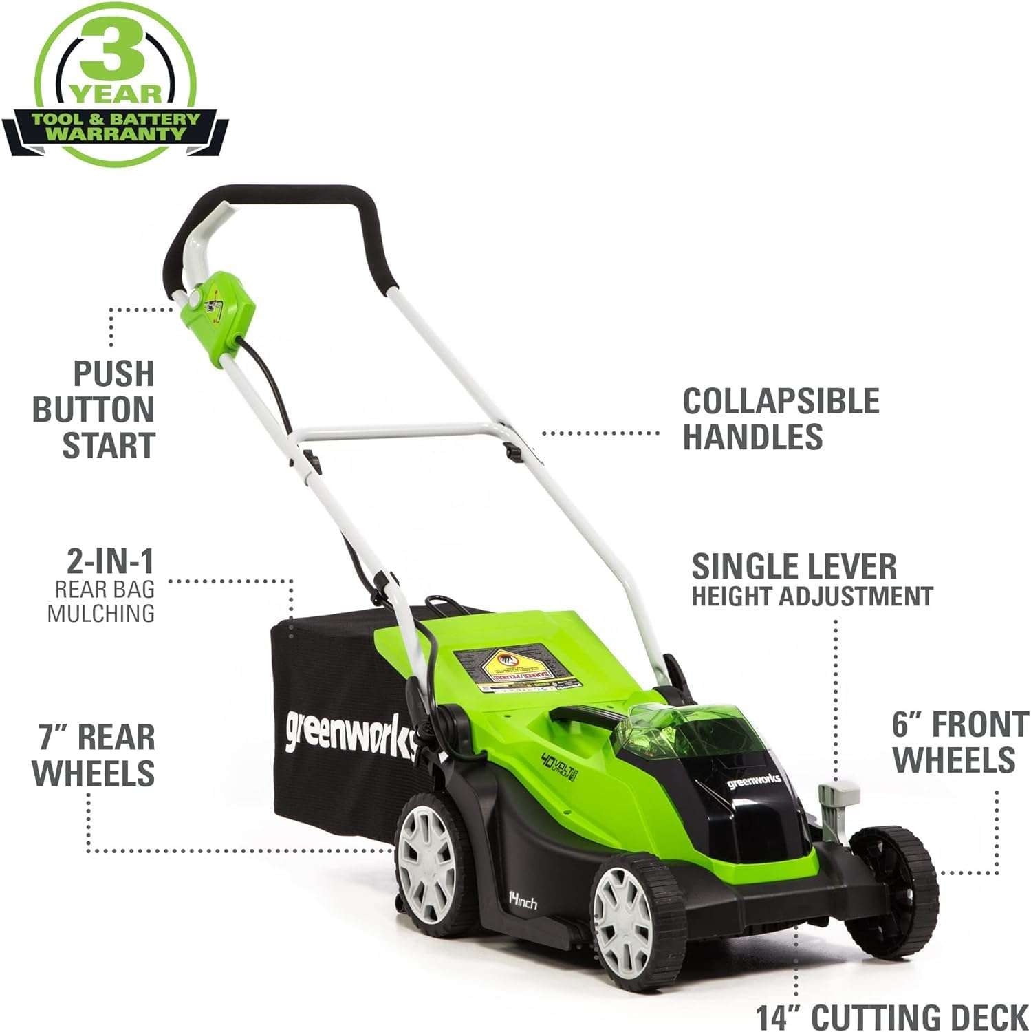 Greenworks 40V 14-Inch Cordless Lawn Mower - Axial Blower Combo Kit, 4.0Ah USB Battery (USB Hub) and Charger, CK40B410 - 2