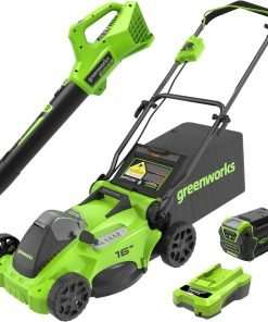Greenworks 40V 16 Brushless Cordless (Push) Lawn Mower + Blower (350 CFM), 4.0Ah Battery and Charger Included (75+ Compatible Tools) - 1