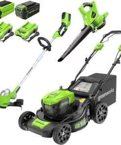 Greenworks 40V 21 Cordless Self-Propelled Lawn Mower,Leaf Blower-Vac,13 String Trimmer,Combo Kit w- (1) 5Ah (1)2AH Battery, (2) 2A Chargers - 1