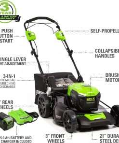 Greenworks 40V 21 Cordless Self-Propelled Lawn Mower,Leaf Blower-Vac,13 String Trimmer,Combo Kit w- (1) 5Ah (1)2AH Battery, (2) 2A Chargers - 2