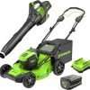 Greenworks 80V 21” Brushless (Self-Propelled) Cordless Electric Lawn Mower + (580 CFM) Axial Leaf Blower (75+ Compatible Tools), 4.0Ah Battery - 1