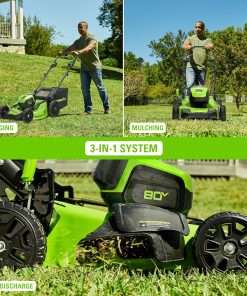 Greenworks 80V 21” Brushless (Self-Propelled) Cordless Electric Lawn Mower + (580 CFM) Axial Leaf Blower (75+ Compatible Tools), 4.0Ah Battery - 3