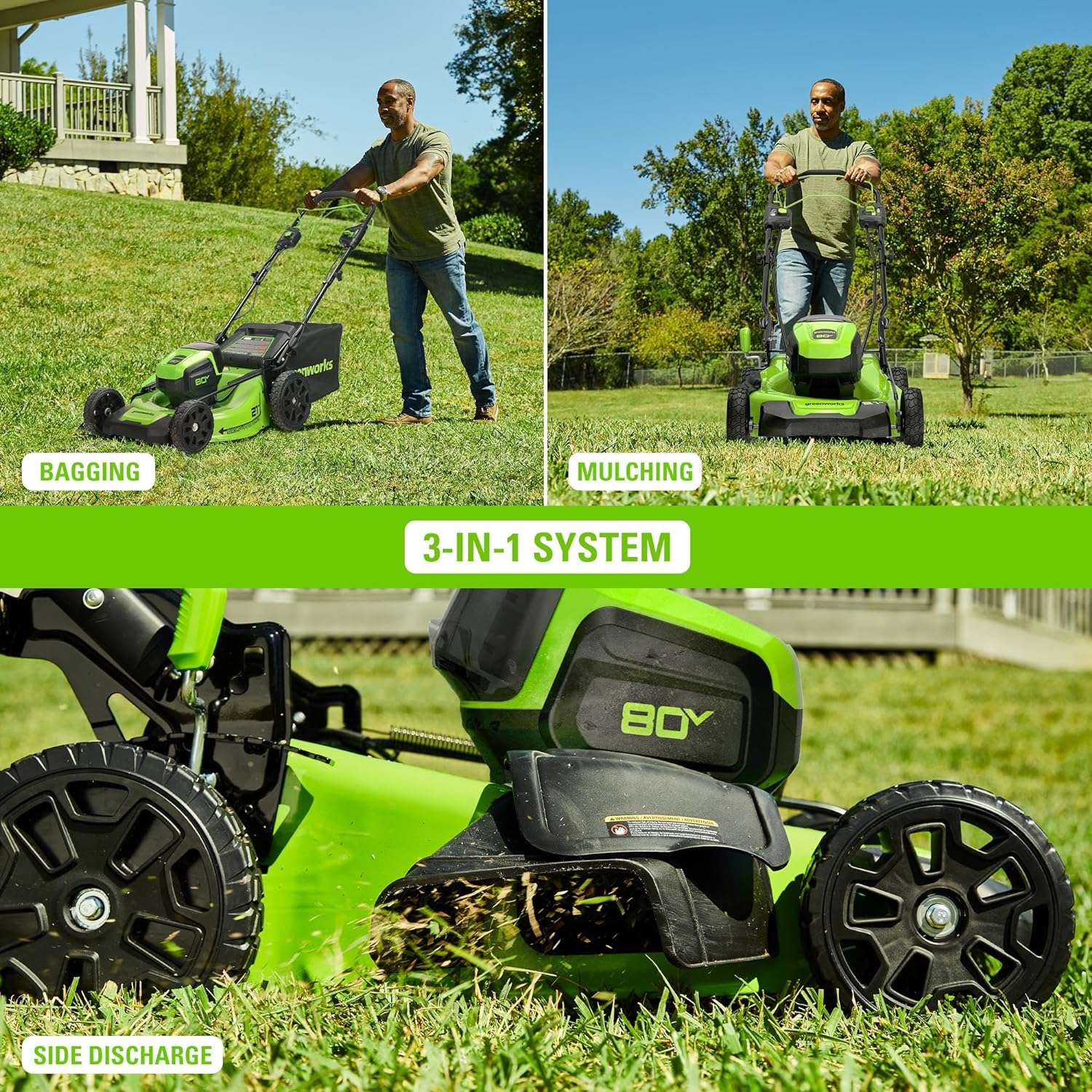 Greenworks 80V 21” Brushless (Self-Propelled) Cordless Electric Lawn Mower + (580 CFM) Axial Leaf Blower (75+ Compatible Tools), 4.0Ah Battery - 3