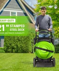 Greenworks 80V 21” Brushless (Self-Propelled) Cordless Electric Lawn Mower + (580 CFM) Axial Leaf Blower (75+ Compatible Tools), 4.0Ah Battery - 4