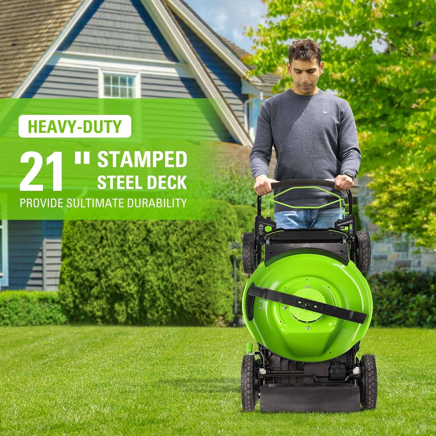 Greenworks 80V 21” Brushless (Self-Propelled) Cordless Electric Lawn Mower + (580 CFM) Axial Leaf Blower (75+ Compatible Tools), 4.0Ah Battery - 4