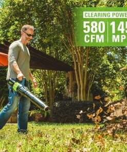 Greenworks 80V 21” Brushless (Self-Propelled) Cordless Electric Lawn Mower + (580 CFM) Axial Leaf Blower (75+ Compatible Tools), 4.0Ah Battery - 6