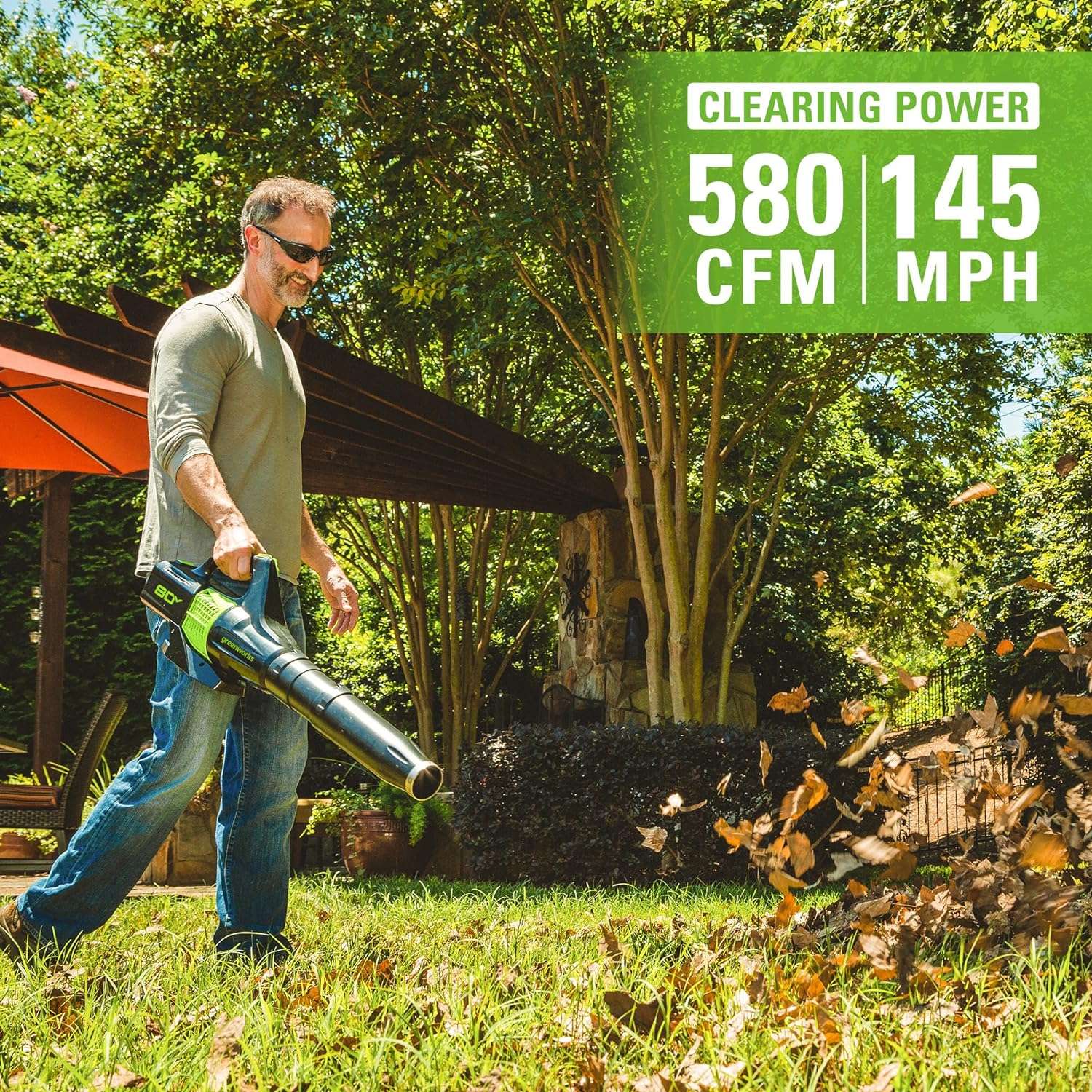 Greenworks 80V 21” Brushless (Self-Propelled) Cordless Electric Lawn Mower + (580 CFM) Axial Leaf Blower (75+ Compatible Tools), 4.0Ah Battery - 6