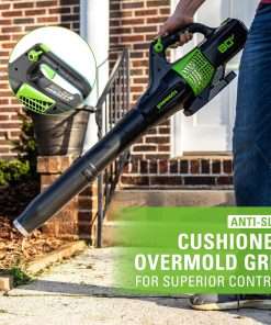 Greenworks 80V 21” Brushless (Self-Propelled) Cordless Electric Lawn Mower + (580 CFM) Axial Leaf Blower (75+ Compatible Tools), 4.0Ah Battery - 9
