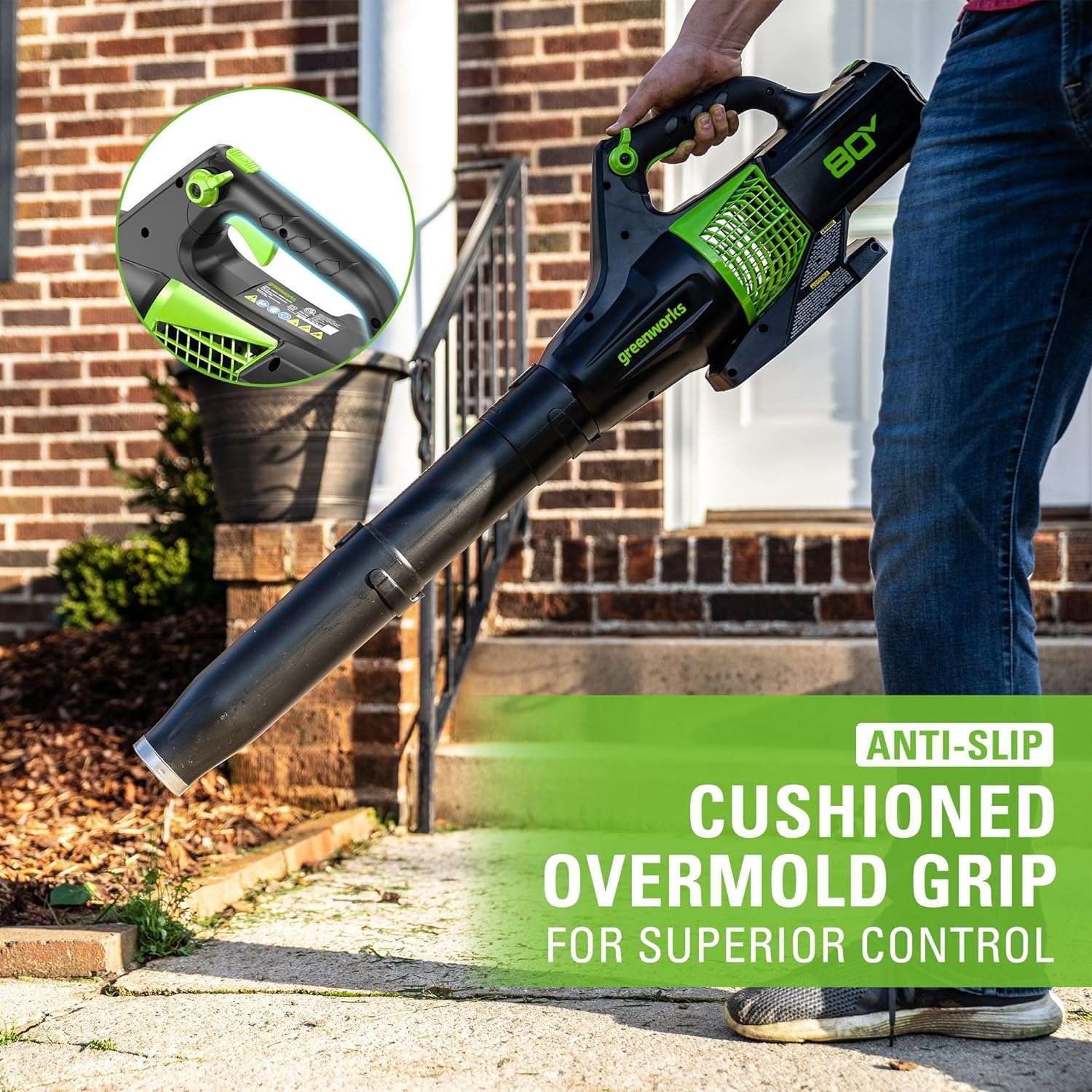Greenworks 80V 21” Brushless (Self-Propelled) Cordless Electric Lawn Mower + (580 CFM) Axial Leaf Blower (75+ Compatible Tools), 4.0Ah Battery - 9