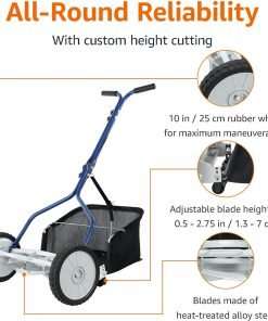 Amazon Basics 18-Inch 5-Blade Push Reel Lawn Mower with Grass Catcher, Blue - 3