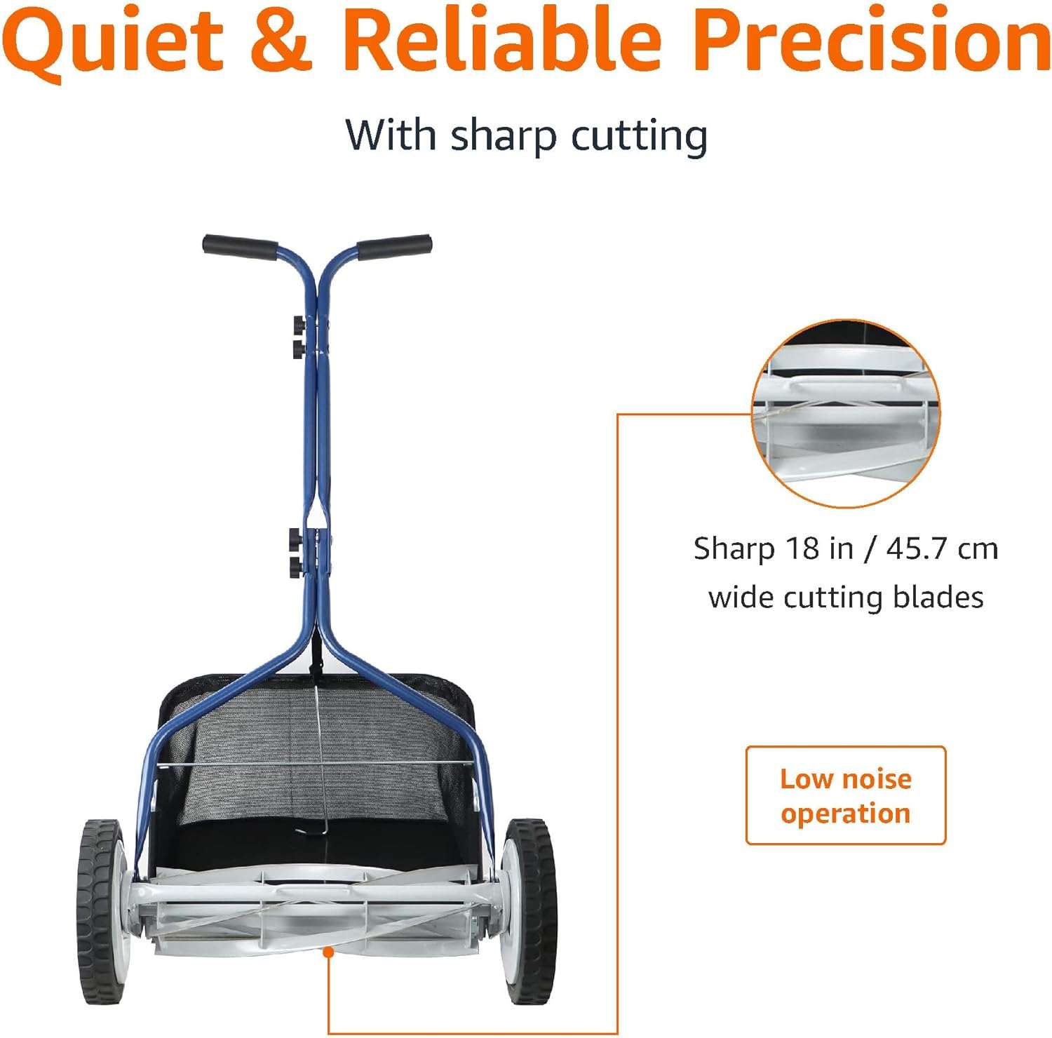 Amazon Basics 18-Inch 5-Blade Push Reel Lawn Mower with Grass Catcher, Blue - 4