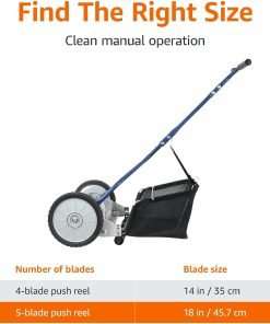 Amazon Basics 18-Inch 5-Blade Push Reel Lawn Mower with Grass Catcher, Blue - 5