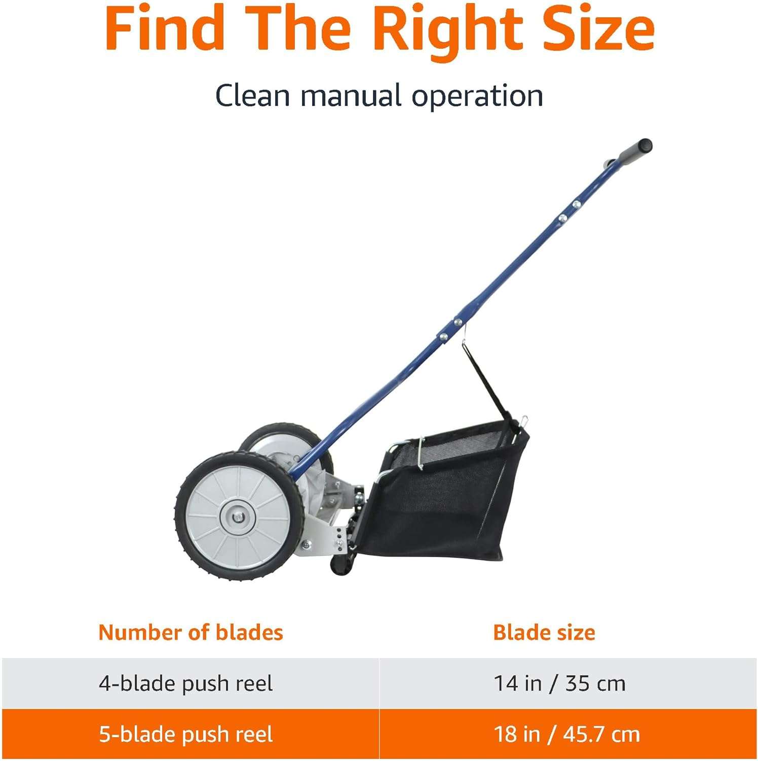 Amazon Basics 18-Inch 5-Blade Push Reel Lawn Mower with Grass Catcher, Blue - 5