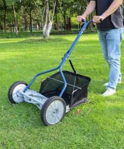 Amazon Basics 18-Inch 5-Blade Push Reel Lawn Mower with Grass Catcher, Blue - 8