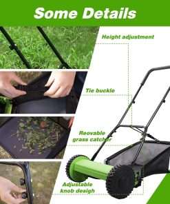 ForesTurf 16-Inch Push Reel Lawn Mower- Eco-Friendly, Precision Steel Blades, Adjustable Heights & Efficient Grass Catcher - 3