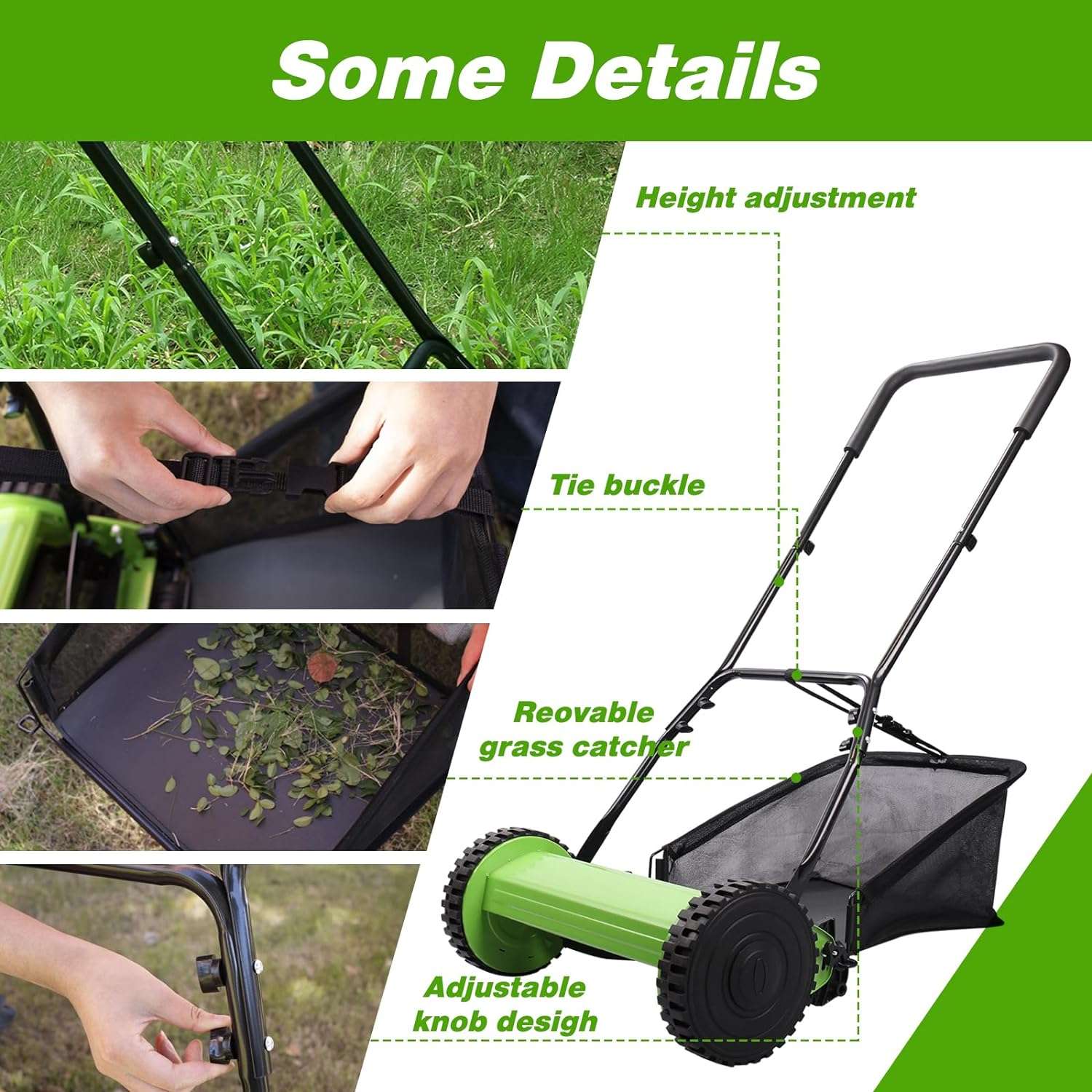 ForesTurf 16-Inch Push Reel Lawn Mower- Eco-Friendly, Precision Steel Blades, Adjustable Heights & Efficient Grass Catcher - 3