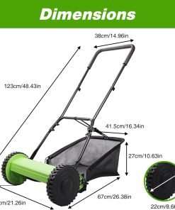 ForesTurf 16-Inch Push Reel Lawn Mower- Eco-Friendly, Precision Steel Blades, Adjustable Heights & Efficient Grass Catcher - 4