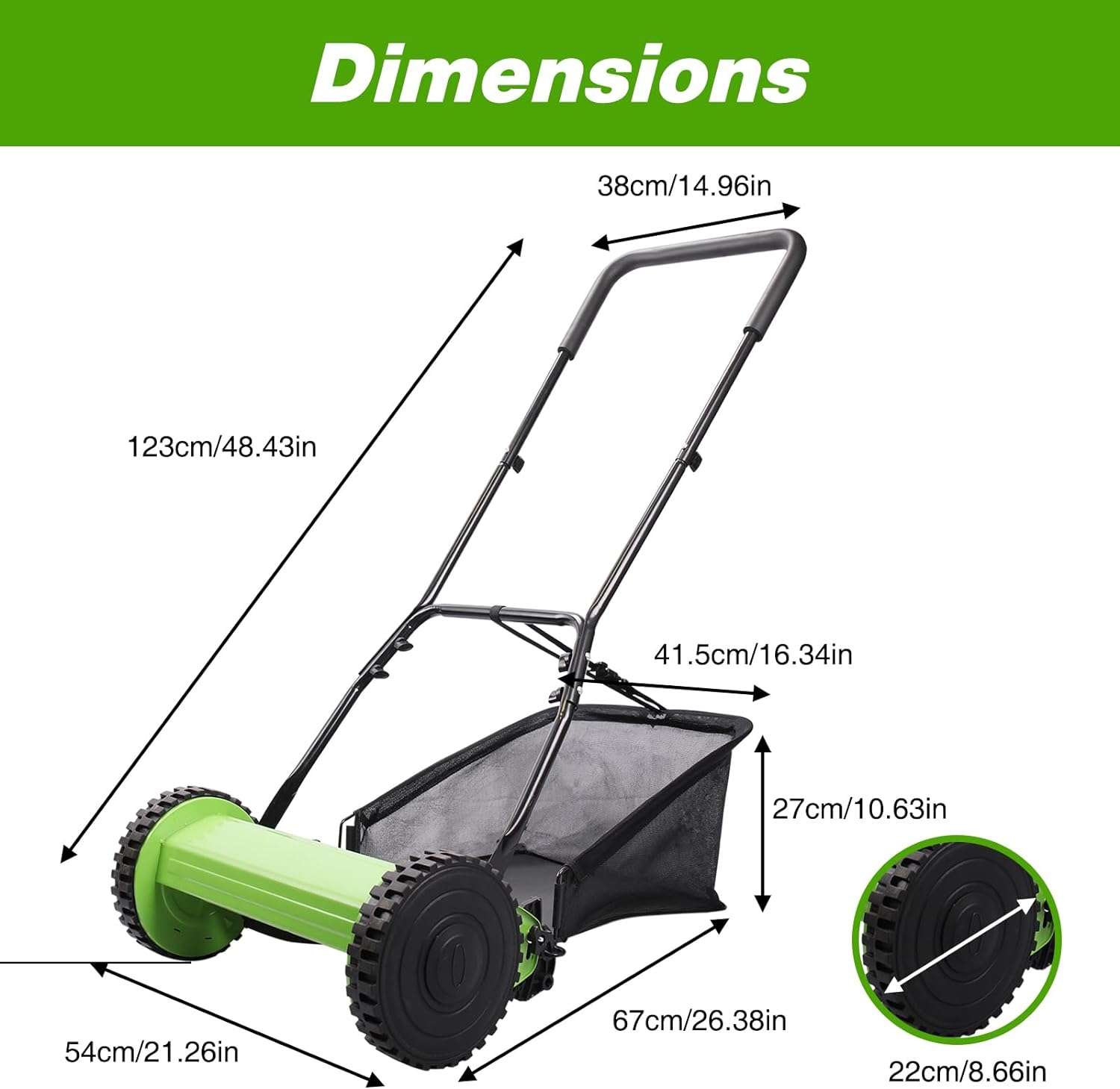 ForesTurf 16-Inch Push Reel Lawn Mower- Eco-Friendly, Precision Steel Blades, Adjustable Heights & Efficient Grass Catcher - 4