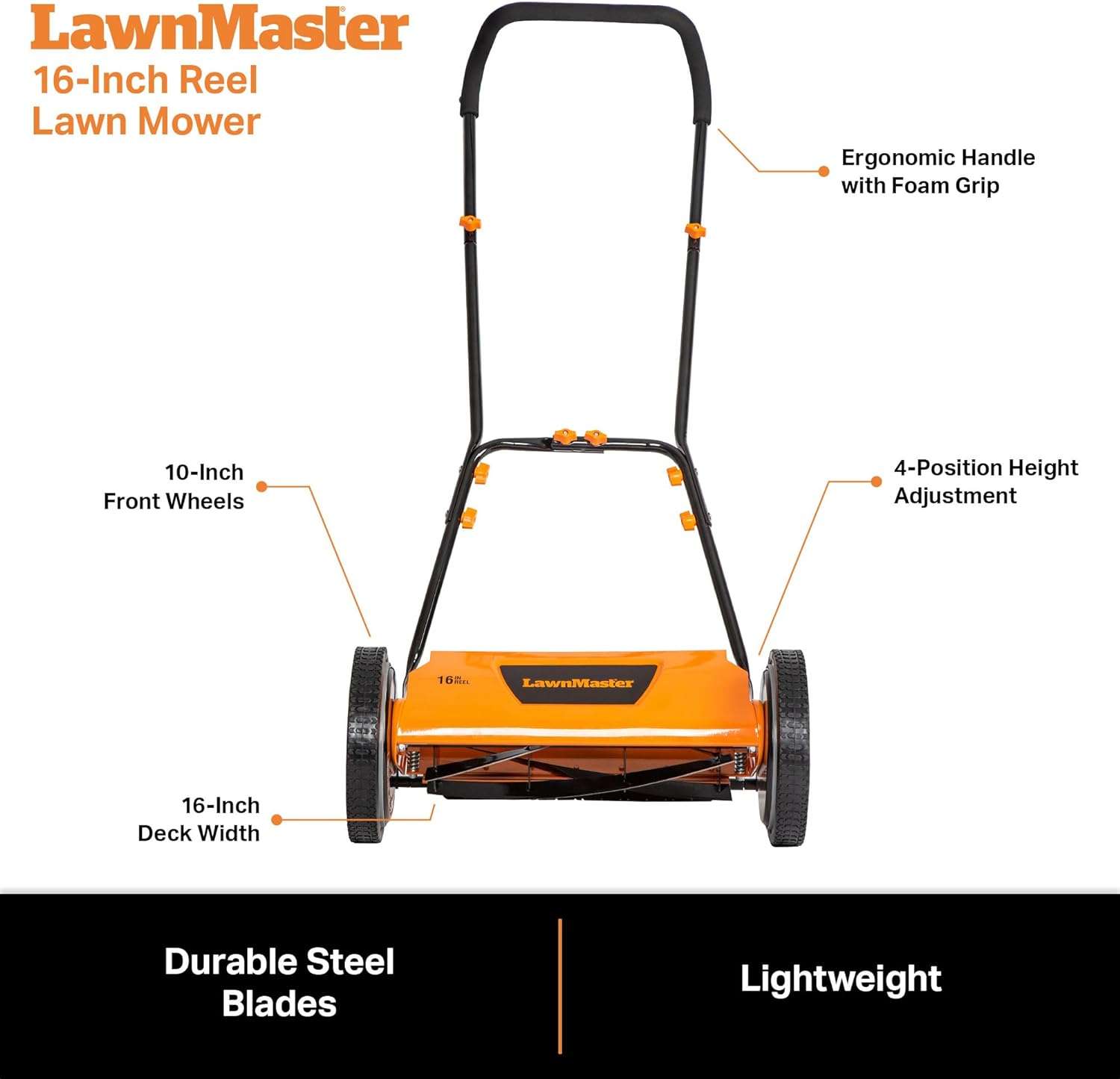 LawnMaster LMRM1602 Push Reel Lawn Mower 16-Inch 5-Blade - 6