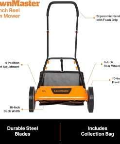 LawnMaster LMRM1801 Push Reel Lawn Mower 18-Inch 5-Blade - 7
