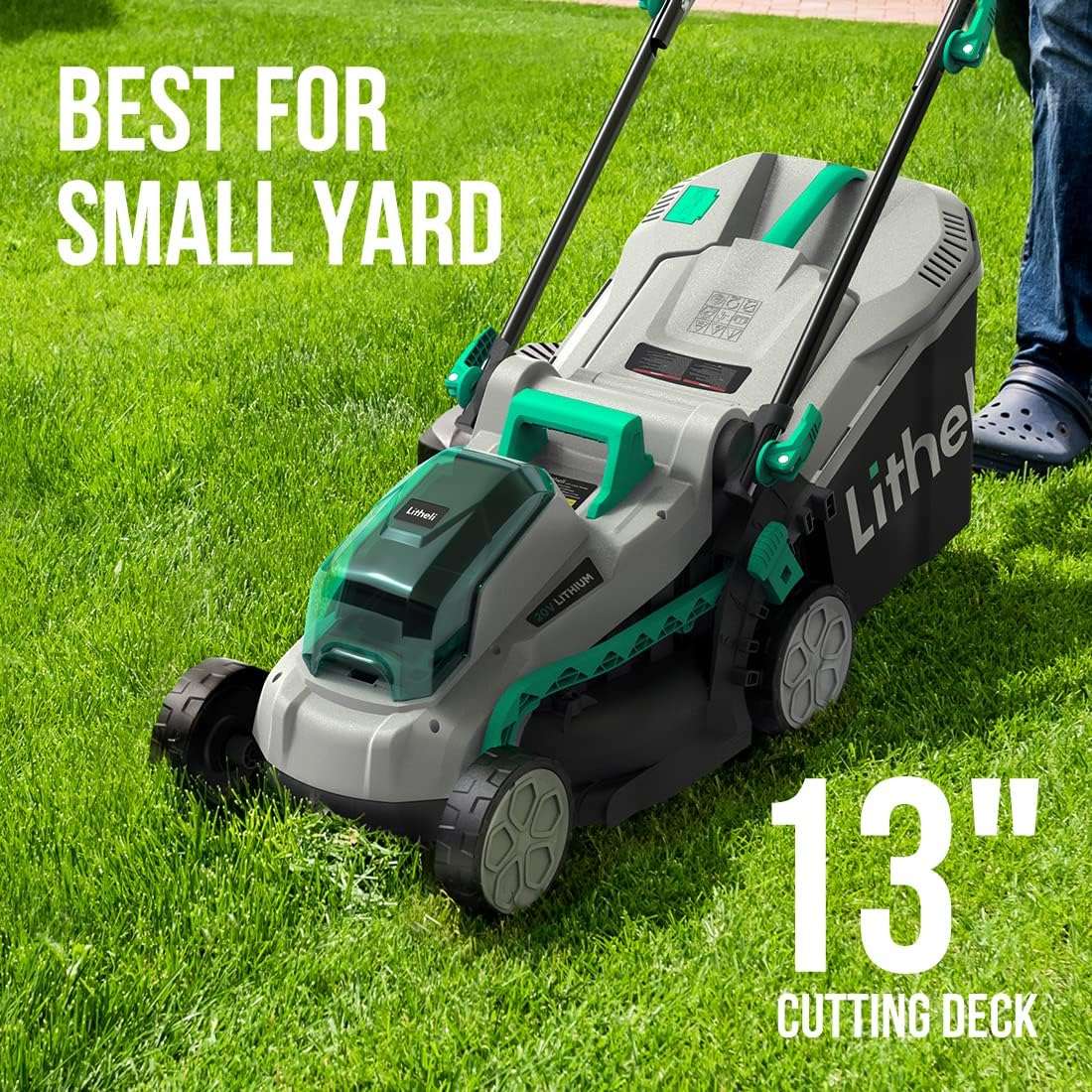 Litheli Cordless Lawn Mower 13 Inch, 5 Heights, 20V Electric Lawn Mowers for Garden, Yard and Farm, with Brushless Motor, 4.0Ah Battery & Charger Included - 2