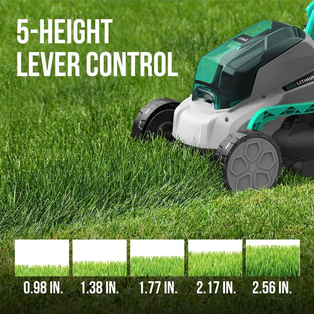 Litheli Cordless Lawn Mower 13 Inch, 5 Heights, 20V Electric Lawn Mowers for Garden, Yard and Farm, with Brushless Motor, 4.0Ah Battery & Charger Included - 3