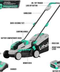 Litheli Cordless Lawn Mower 13 Inch, 5 Heights, 20V Electric Lawn Mowers for Garden, Yard and Farm, with Brushless Motor, 4.0Ah Battery & Charger Included - 6