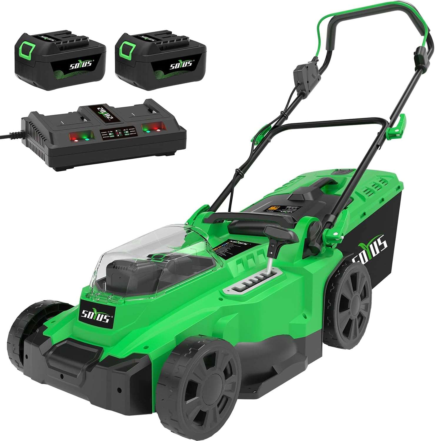 SOYUS Electric Lawn Mower Cordless, 15 Inch 40V Battery Powered Lawn Mower with Brushless Motor, 6 Position Height, Includes 2x4.0Ah Batteries and Dual Port Charger - 1
