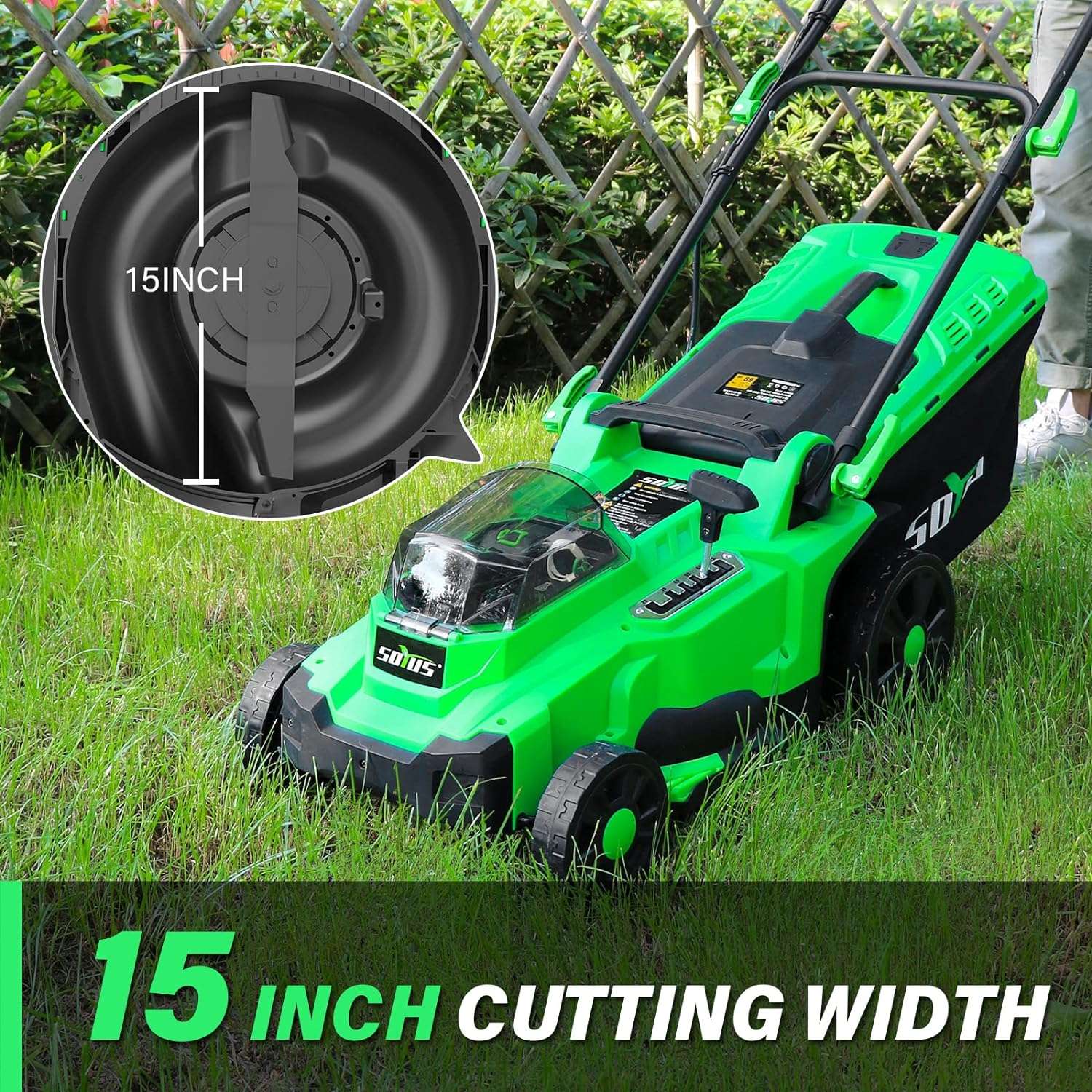 SOYUS Electric Lawn Mower Cordless, 15 Inch 40V Battery Powered Lawn Mower with Brushless Motor, 6 Position Height, Includes 2x4.0Ah Batteries and Dual Port Charger - 4