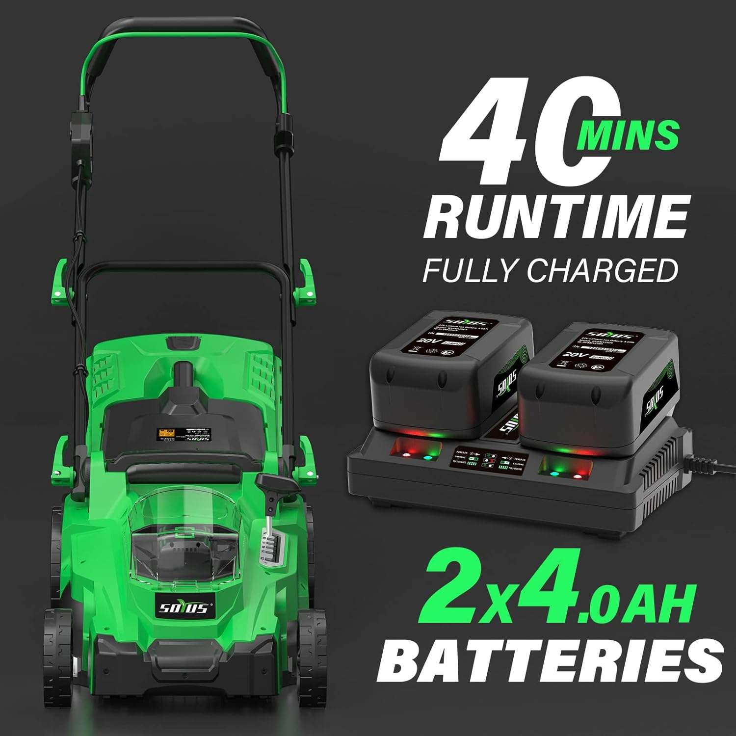 SOYUS Electric Lawn Mower Cordless, 15 Inch 40V Battery Powered Lawn Mower with Brushless Motor, 6 Position Height, Includes 2x4.0Ah Batteries and Dual Port Charger - 6