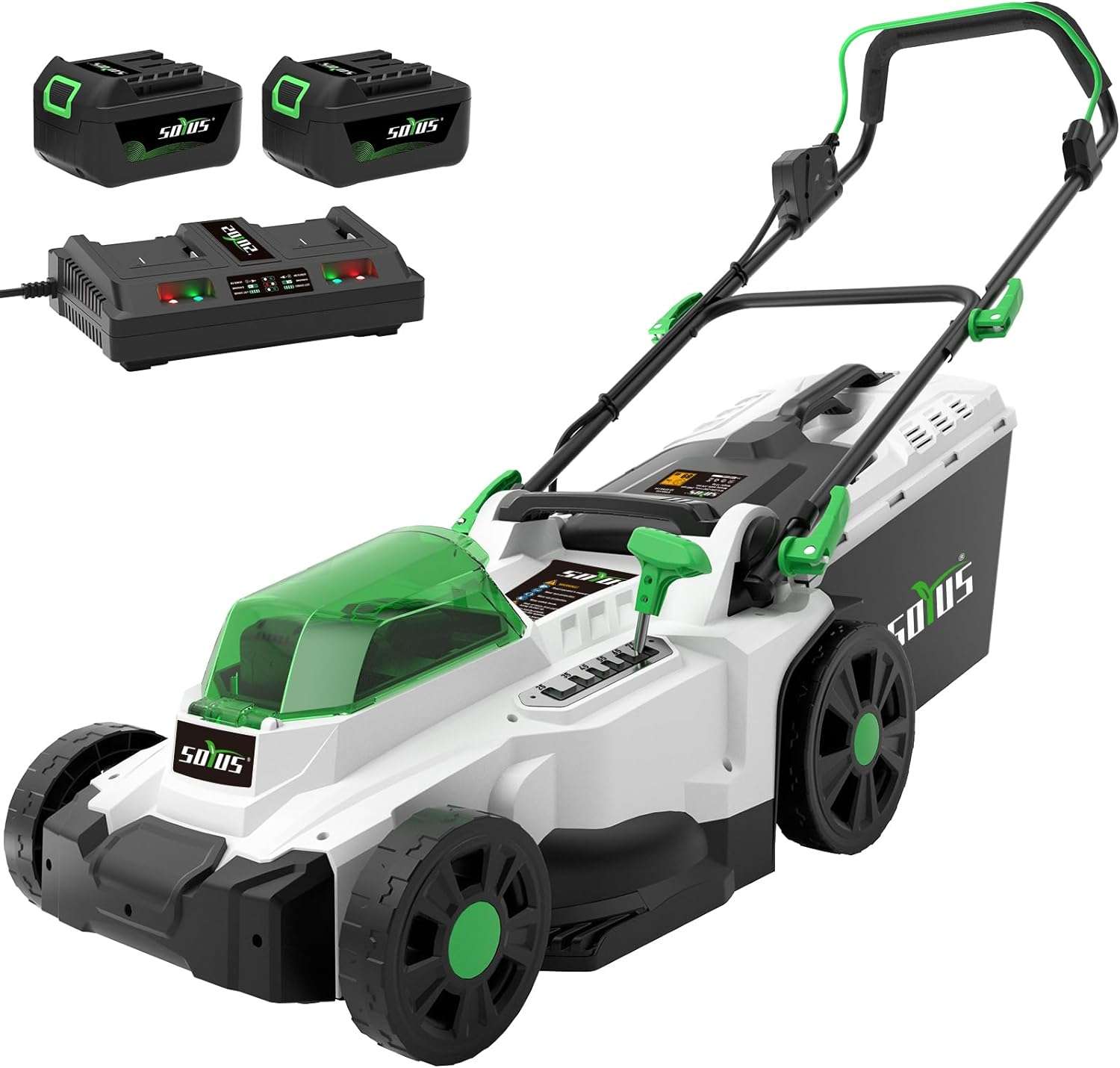 SOYUS Electric Lawn Mower Cordless, 40V 15 Inch Battery Powered Push Lawn Mower with Brushless Motor, 6-Postion Height Adjustment, 2x4.0Ah Batteries & Charger Included - 1