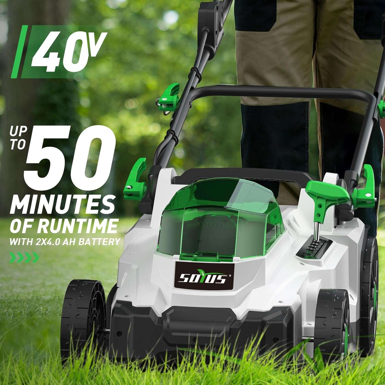 SOYUS Electric Lawn Mower Cordless, 40V 15 Inch Battery Powered Push Lawn Mower with Brushless Motor, 6-Postion Height Adjustment, 2x4.0Ah Batteries & Charger Included - 2