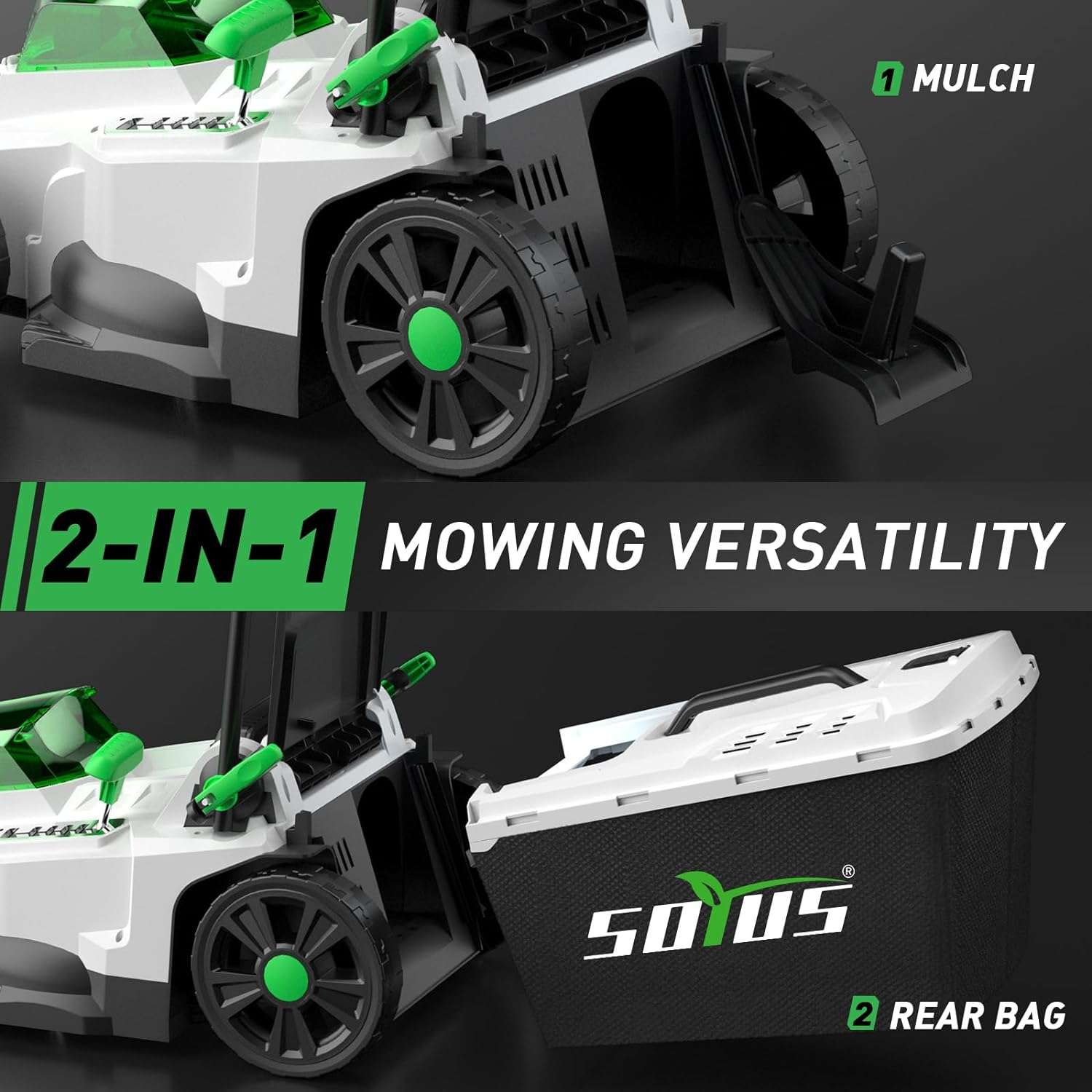 SOYUS Electric Lawn Mower Cordless, 40V 15 Inch Battery Powered Push Lawn Mower with Brushless Motor, 6-Postion Height Adjustment, 2x4.0Ah Batteries & Charger Included - 3