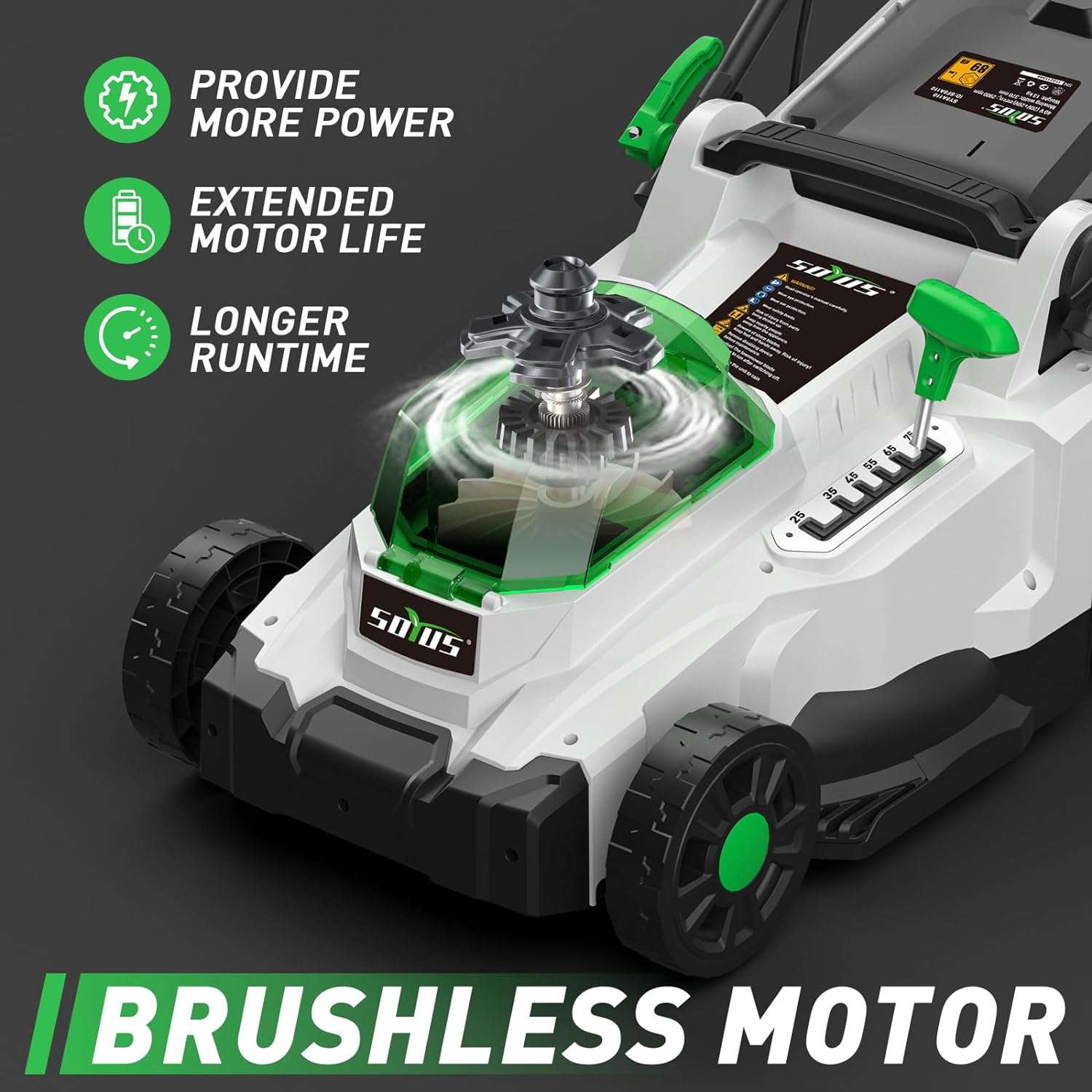 SOYUS Electric Lawn Mower Cordless, 40V 15 Inch Battery Powered Push Lawn Mower with Brushless Motor, 6-Postion Height Adjustment, 2x4.0Ah Batteries & Charger Included - 5