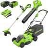 Greenworks 40V 16 Brushless Cordless (Push) Lawn Mower + Blower (350 CFM) + 13 String Trimmer (Bonus Spools), 4.0Ah + 2.0Ah Battery and Charger Included - 1