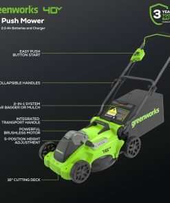 Greenworks 40V 16 Brushless Cordless (Push) Lawn Mower + Blower (350 CFM) + 13 String Trimmer (Bonus Spools), 4.0Ah + 2.0Ah Battery and Charger Included - 2