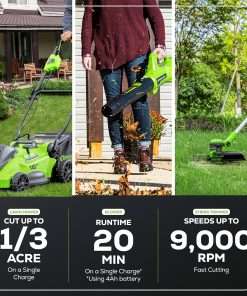 Greenworks 40V 16 Brushless Cordless (Push) Lawn Mower + Blower (350 CFM) + 13 String Trimmer (Bonus Spools), 4.0Ah + 2.0Ah Battery and Charger Included - 5