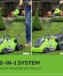 Greenworks 40V 16 Brushless Cordless (Push) Lawn Mower + Blower (350 CFM) + 13 String Trimmer (Bonus Spools), 4.0Ah + 2.0Ah Battery and Charger Included - 7